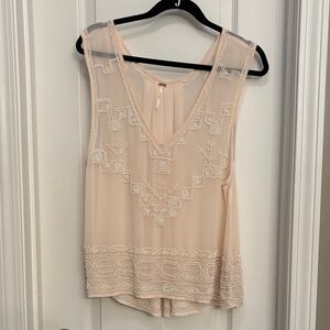 Free People Cream Embroidered tunic